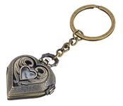 AUGEN Pocket Watch Metal Keychain Heart Retro Vintage for Gifting With Key Ring Anti-Rust (Pack Of 1)