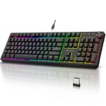 KOORUI Gaming Keyboards, 26 RGB Backlit Full Size Mechanical Keyboard Wireless/Wired Compatible Bluetooth 104 Keys Rechargeable 1900mAh Battery UK Layout Gamer Keyboards for Windows MacOS Linux