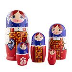 Heka Naturals Red Sarafan Nesting Dolls | All Natural Wooden Matryoshka Doll Set of 5 (18 cm) - Traditional Babushka Home Decor, Wooden Stacking Toys, Handmade Toys & Games, Shape Sorter Accessories