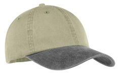 Port & Company® -Two-Tone Pigment-Dyed Cap. CP83 Khaki/Charcoal OSFA