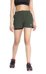 CHKOKKO Double Layered Sports Gym Workout Running Shorts for Women Green M