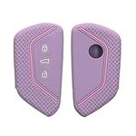 kwmobile Car Key Cover Compatible with VW Golf 8 3 Button Car Key Key Cover - Silicone Protective Car Key Fob Case - Lavender/Pink