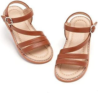 ESTINE Girls Sandal Dress Shoe for Toddler/Little Kid Party School Shoe (86-Brown, 7M)
