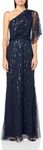 Adrianna Papell Women's Long Beaded Dress, Dusty Navy, 6