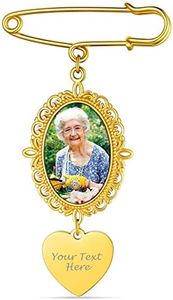 Custom4U Wedding Boutonniere Gold Oval Bouquet Charm Pin Photo for Mother of The Bride Groom