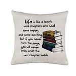 Axmosto Inspirational Cushion Cover, Life is Like a Book Throw Pillow Cover, Inspirational Gifts for Daughter Son Girls Boys, Living Room Bedroom Office Teen Boy Girl Room Decor