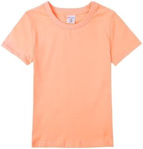 COSLAND 100% Cotton Heavyweight Short Sleeve T-Shirt for Boys & Girls, Coral Pink, Size Large