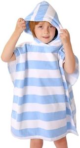 TBEZY Toddler Bath Towel Poncho Thick Cotton Striped Beach Towels for Kids Gifts (2-6, Blue)