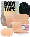 Quikobo Boob Tape, Achieve Chest Brace Lift & Contour of Breasts, Waterproof Sweat-Proof, Hypo-allergenic Bob Tape, Sticky Body Tape for Push up & Shape, 5M Extra-Long Roll & 5cm Standard Width Beige