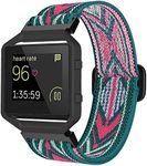 ESeekGo Elastic Bands Compatible for Fitbit Blaze Bands for Men Women, Nylon Adjustable Stretchy Loop Braided Straps with Metal Frame Compatible for Fitbit Blaze Bands for Women Men, Boho Green