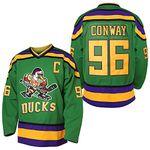 Mighty Ducks Jersey #96 Charlie Conway #99 Adam Banks #33 Greg Goldberg #66 Gordon Bombay Movie Hockey Jersey White Green, 96 Charlie Conway Green, S