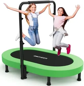 ANCHEER Trampoline, Double Mini Trampoline with Adjustable Handle - Indoor/Outdoor Rebounder for Kids & Toddlers, 56'' Safe Oval Fitness Trampoline with Bar for Home Fun