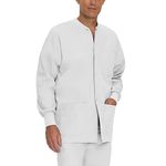 Landau Men's Essentials Relaxed Fit 5-Pocket Snap-Front Scrub Jacket 7551 Medical Lab Coat, White Twill, XXL