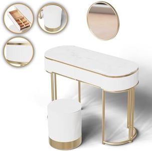 Makika Table de Maquillage/Coiffeuse avec Tabouret et Miroir - Maquillage Vanité Rangement Coiffure Cosmétique Commode Or Cadre Organisateur - Bijoux 2 Tiroirs Meubles pour Chambre Dressing - Lena