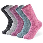 YANGTE Thermal Socks for Women Walking Socks 5 Pairs Wool Socks Womens 4-7 Multipack Cotton Socks for Women, Suitable for Sports,Hiking and Parties Ladies Gifts Ideas