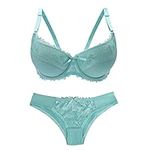 LA DEARCHUU Women's Bra and Panty Set Push Up Bra Lace Lingeie Sets Underwire Bra, Turquoise 44D