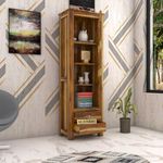 Wood Book Shelf for Home Library | Book Shelf with Glass Door | Kitchen Crockery Cabinet, Almirah, Study Room Furniture Books Rack, Wooden Bookcases, Shelves, Netural Finish