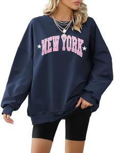 Xnova Sudaderas Mujer Y2K Los Angeles Monograma Manga Larga Cuello Redondo Sudadera sin Capucha Amplio Básico Chic Modernos Jerseys Mujer Z-Azul Marino,M