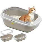 Grey Cat Open Litter Tray High Rim Pet XL Deep Jumbo Toilet Box Loo Perforated Step CatCentre®