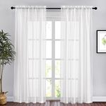 NICETOWN White Curtains Vertical - Linen Textured Blend Semi Sheer Curtain and Drapes Privacy Drapes for Living Room/Bedroom (52 inch x 84 inch, 2 Panels)