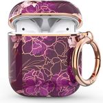 wenew Protective Case Cover for Apple Airpods 2 AirPods 1, Cute Patterns Shockproof Hard Case with Portable Keychain for Women Girls kids Men (Gold Purple)