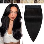 20 inches SEGO One Piece Clip in Remy Real Hair Extensions Human Hair THICK [#1B Natural Black] Hairpieces for Women 3/4 Full Head Straight (95g)