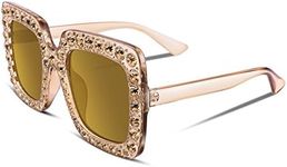 FEISEDY Women Sparkling Crystal Sunglasses Oversized Square Thick Frame B2283