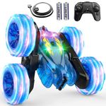 Remote Control Car-Rechargeable Fast Direct Charging RC Cars for Kids with Colorful Light,Double-Sided 360° Rotating RC Stunt Car 4WD RC Truck Car Toys for Ages 5-7 Gift for Boys Girls Aged 8-12 Blue