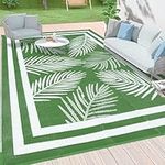 Vaukki Leaf Reversible Outdoor Rugs, Plastic Straw Outdoor Doormat, Fade Resistant Plastic Patio Mat, Lightweight Area Carpet for Patio, RV, Camping, Beach, Deck, Backyard and Picnic (Green, 6'x9')