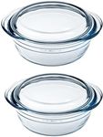 Ôcuisine® Casserole Glass Round Dishes with Handles Oven Safe - Freezer Safe - Microwave Safe Borosilicate Glass Made in France (Set of Two 1.4LT)