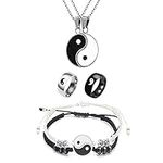 6 pieces Yin Yang Adjustable Cord Bracelet Set for Couple Yin Yang Matching Pendant Necklace for BFF Yin Yang Tai Chi Ring Band for Friendship Boyfriend Girlfriend (Yin Yang Set) (Yin Yang Set)