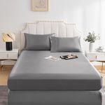 DuShow Fitted Sheet-Deep Pocket Satin Silky Bed Sheet,Breathable Soft and Comfortable-Wrinkle,Fade,Satin and Abrasion Resistant(Double,Gray)