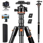 Nineigh 76.4"/194cm Camera Tripod, Compact Travel Tripod for Camera with Ball Head and Phone Holder, Lightweight Aluminum DSLR Tripod Stand with Monopod for Canon Nikon Sony