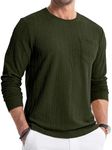 JMIERR Mens Long Sleeve Shirts Stylish Crewneck Fitted T-Shirt Lightweight Stretch Textured Knit Tee with Pocket, XL, Moss Green