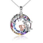 YFN Elephant Necklace 925 Sterling Silver Mother Daughter Pendant Purple Crystal Jewellery Gifts for Women Mum Girls (B-Purple Crystal)