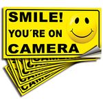 iSYFIX Smile You're On Camera Stickers for Home - 6 Pack 4x2 Inch - Decals for Inside the Window or Glass, UV, Weather, Scratch, Fade Resistance, Security Camera Sign for Home, Business, CCTV