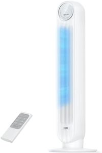 DREO 20dB Silent Tower Fan, 28 ft/s Velocity Electric Cooling Fan with Remote, 90° Oscillating 8 Speeds 4 Modes 8H Timer LED Display, DC Motor Quiet Standing Bladeless Floor Fans for Bedroom, White