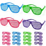 Novelty Place Neon Color Shutter Glasses 80's Party Slotted Sunglasses for Kids & Adults - 12 Pairs (4 Colors)