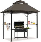 Yaheetech 8x5' Grill Gazebo, 3-Tier Outdoor BBQ Gazebo with Height-Adjustable Shelves & 10 S-Shaped Hooks & Built-in Bottle Opener, Brown