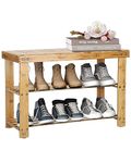 Holdfiturn Shoe Rack, 3 Tier Bamboo Shoe Bench Shoe Racks Storage Stand Shelf Organizer with Seat, 8 Pair of Shoes 26 x 17 x 10 in - Plant Rack for Corridor,Living Room, Bathroom, Bedroom or Hallway