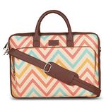 ZOUK Laptop Bag for Women - Handmade Bag for 15.6 inch Laptop, MacBook - Vegan Leather Office Bags with Detachable Shoulder Strap - Perfect Handbag for Ladies - WavBeach Print