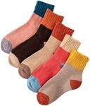 Verdusa Women's 5 Pairs Flower Embroidery Toe seamed Soft Crew Socks Brown Multi One-Size