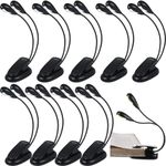 Rossesay 10 Pcs LED Book Light USB and AAA Battery Operated Music Stand Clip on Reading Light 4 Brightness Levels Dual Arm Clip Lamp for Eye Protection Bookworms Orchestra Readers Piano Player