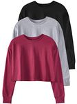 Cosy Pyro 3-Pack Womens Long Sleeve Crop Tops Athletic Casual Cropped Cotton Workout Sweatshirt with Thumb Hole Black/Gray/Wine M