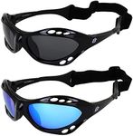 Birdz Eyewear Seahawk Polarized Sunglasses Jet Ski Goggles Sport Kite-Boarding, Surfing, Kayaking 2 Pairs Black Frames with Smoke & Blue Lenses