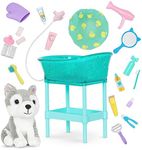 Glitter Girls – Glitter Girls Dolls – Pet Grooming & Pup Husky Set – Dog Plush Stuffed Animal – Bathtub, Hair Dryer, & Styling Accessories – Toys for Kids Ages 3 & Up – Pet Grooming & Pup Set