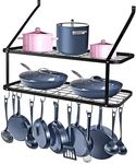 ybaymy Pan Hanger Rack Wall Mounted 75CM Pot Pan Rack for Kitchen Hanging 2 Tier Kitchen Wall Shelf with 10 Hooks for Storage and Organization Black
