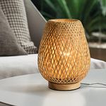 HUAMI Bedside Table Lamp with Double Layer Bamboo Lampshade Wooden Base Bedroom Lamp Handmade Decorative Night Light for Wedding Party Indoor Bedroom Dining Room Outdoor Gift Garden Balcony