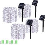 Solar String Lights, 4 Pack 55Ft 150 LED Solar Fairy Lights, 8 Modes Waterproof Outdoor Christmas Lights, Copper Wire Solar Powered Patio Lights for Garden, Tree, Home, Trees Decor (White)