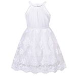 Sunny Fashion Girls Dress Off White Embroidered Flower Halter Dress Wedding Party Size 8 Years